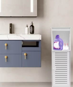 Badkamer Opbergkast Wit – PVC Kast met 4 Lagen en Deur 28×25×90 cm