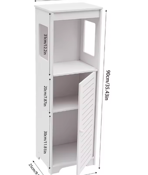 Badkamer Opbergkast Wit – PVC Kast met 4 Lagen en Deur 28×25×90 cm