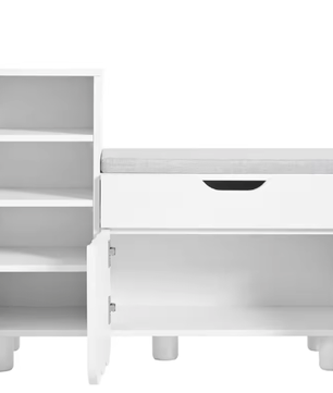 Moderne Schoenenkast met Zitkussen – 3 Deuren, Lade en Opbergruimte 90×35×74,5 cm