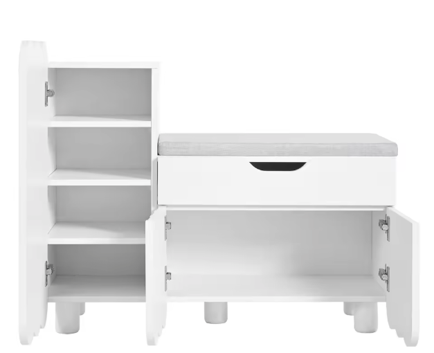 Moderne Schoenenkast met Zitkussen – 3 Deuren, Lade en Opbergruimte 90×35×74,5 cm