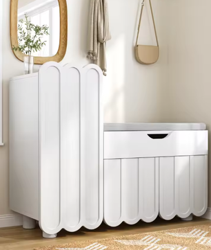 Moderne Schoenenkast met Zitkussen – 3 Deuren, Lade en Opbergruimte 90×35×74,5 cm