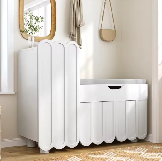 Moderne Schoenenkast met Zitkussen – 3 Deuren, Lade en Opbergruimte 90×35×74,5 cm