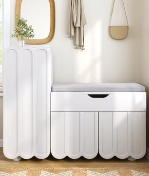 Moderne Schoenenkast met Zitkussen – 3 Deuren, Lade en Opbergruimte 90×35×74,5 cm