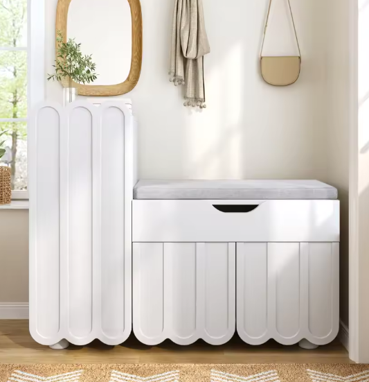 Moderne Schoenenkast met Zitkussen – 3 Deuren, Lade en Opbergruimte 90×35×74,5 cm