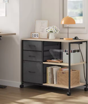 Metalen Archiefkast met Laadstation – 3 Stoffen Lades en Wielen 80×66×40 cm