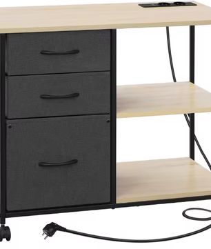 Metalen Archiefkast met Laadstation – 3 Stoffen Lades en Wielen 80×66×40 cm
