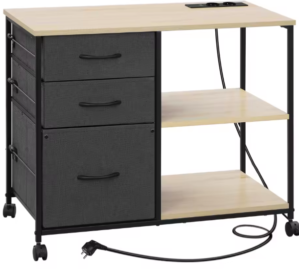 Metalen Archiefkast met Laadstation – 3 Stoffen Lades en Wielen 80×66×40 cm