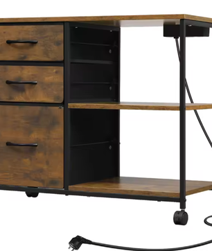 Metalen Archiefkast met Laadstation – 3 Stoffen Lades en Wielen 80×66×40 cm