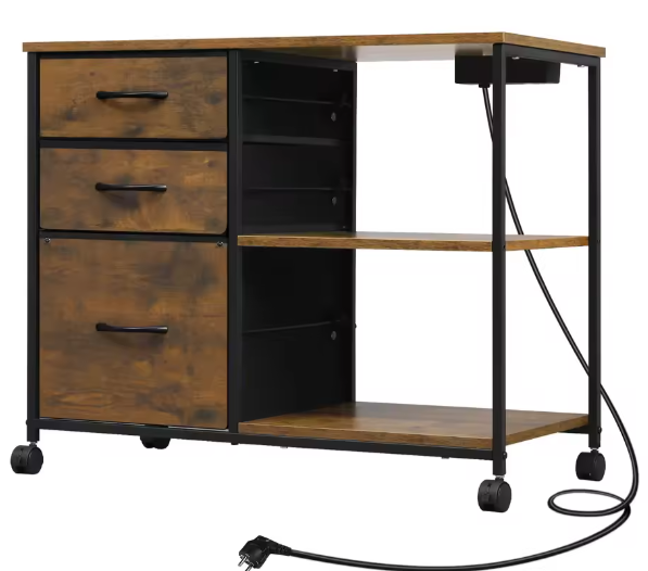 Metalen Archiefkast met Laadstation – 3 Stoffen Lades en Wielen 80×66×40 cm