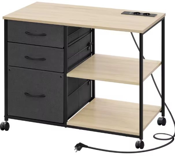 Metalen Archiefkast met Laadstation – 3 Stoffen Lades en Wielen 80×66×40 cm