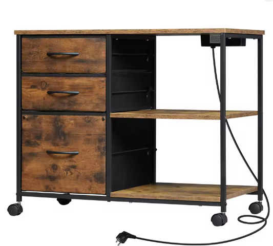 Metalen Archiefkast met Laadstation – 3 Stoffen Lades en Wielen 80×66×40 cm