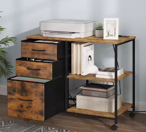 Metalen Archiefkast met Laadstation – 3 Stoffen Lades en Wielen 80×66×40 cm