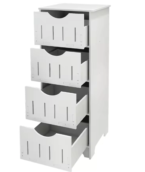 Witte Kolom Badkamerkast – 4-Laags Lade Opbergkast 30×30×82 cm
