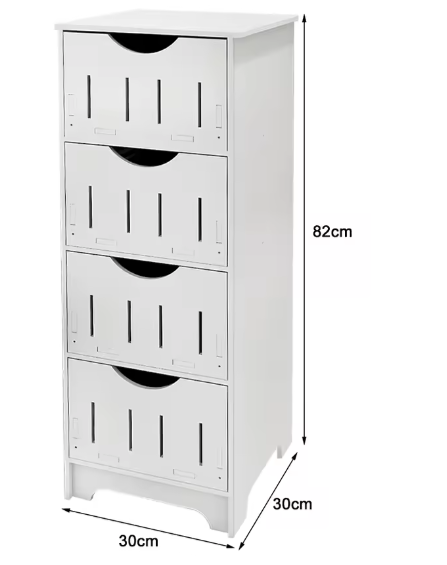 Witte Kolom Badkamerkast – 4-Laags Lade Opbergkast 30×30×82 cm