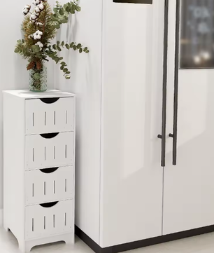 Witte Kolom Badkamerkast – 4-Laags Lade Opbergkast 30×30×82 cm