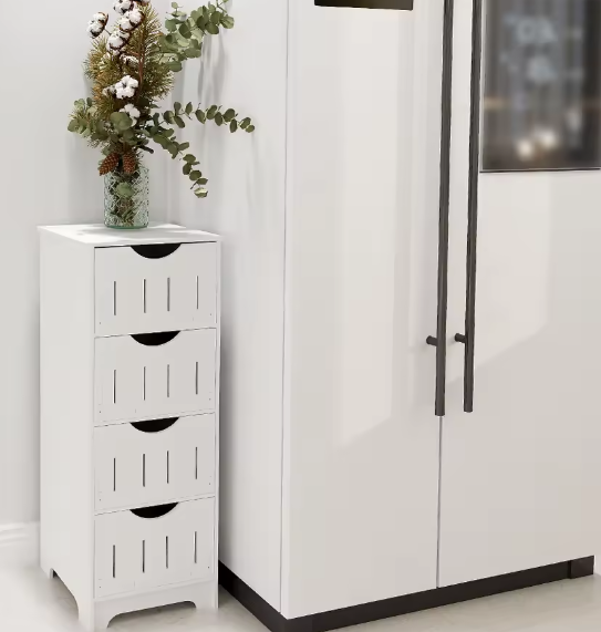 Witte Kolom Badkamerkast – 4-Laags Lade Opbergkast 30×30×82 cm
