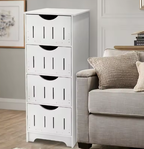 Witte Kolom Badkamerkast – 4-Laags Lade Opbergkast 30×30×82 cm