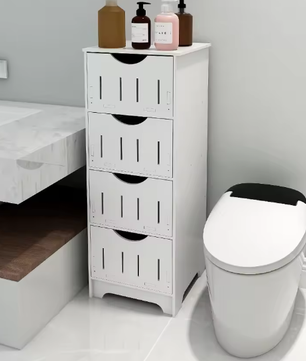 Witte Kolom Badkamerkast – 4-Laags Lade Opbergkast 30×30×82 cm