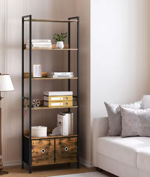 Vloerstaande Boekenkast – 5 Planken Metalen Frame Opbergorganisator