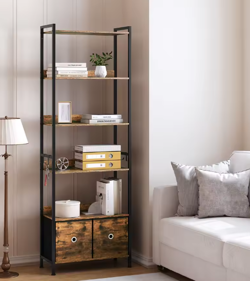 Vloerstaande Boekenkast – 5 Planken Metalen Frame Opbergorganisator