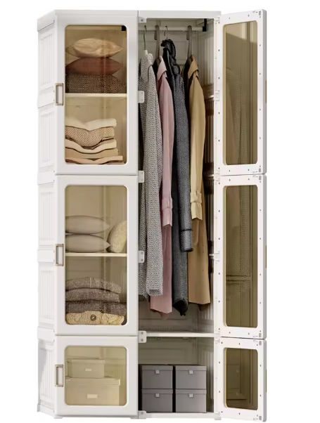 Draagbare Kledingkast 590L – Opbergkast Wit 69x50x170cm