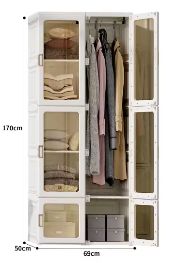 Draagbare Kledingkast 590L – Opbergkast Wit 69x50x170cm