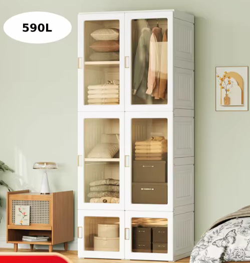 Draagbare Kledingkast 590L – Opbergkast Wit 69x50x170cm