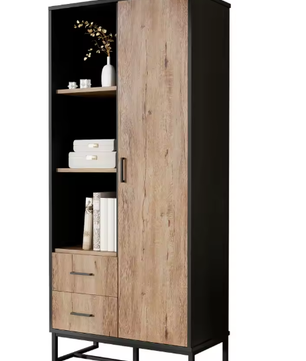 Highboard Kast met Houten Look en Zwart Frame – 180 cm