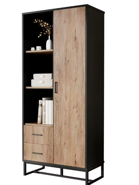 Highboard Kast met Houten Look en Zwart Frame – 180 cm