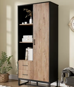 Highboard Kast met Houten Look en Zwart Frame – 180 cm
