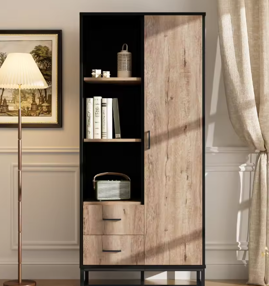 Highboard Kast met Houten Look en Zwart Frame – 180 cm
