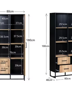 Highboard Kast met Houten Look en Zwart Frame – 180 cm