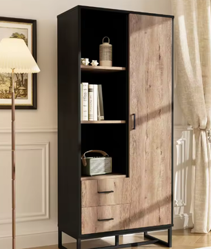 Highboard Kast met Houten Look en Zwart Frame – 180 cm