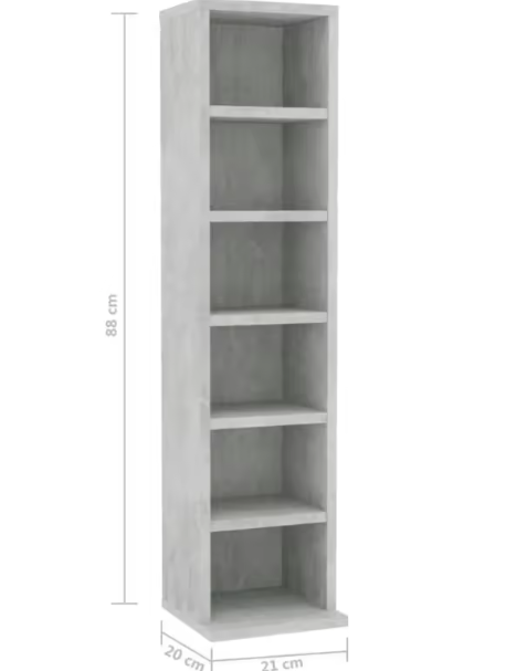 Moderne Betongrijze Cd Kast met 6 Open Vakken – Stijlvolle Media & Boekenkast
