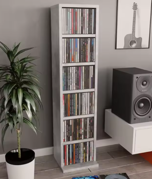 Moderne Betongrijze Cd Kast met 6 Open Vakken – Stijlvolle Media & Boekenkast