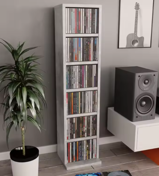Moderne Betongrijze Cd Kast met 6 Open Vakken – Stijlvolle Media & Boekenkast