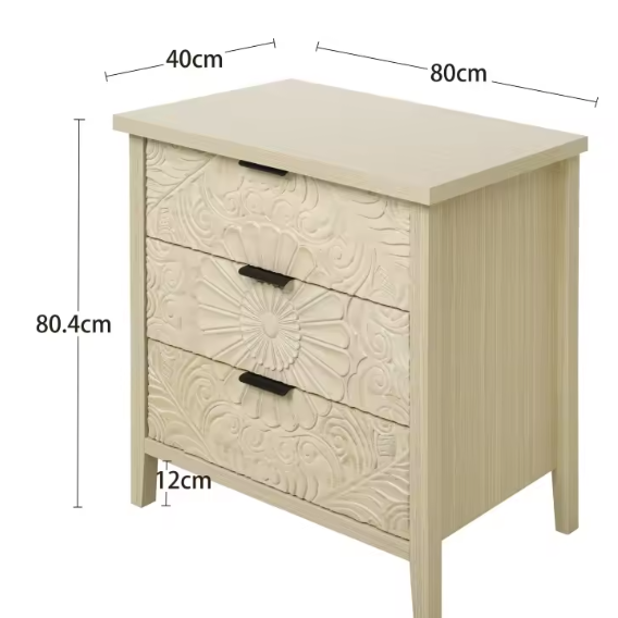 Houten Mobiele Archiefkast met 3 Lades – Modern Drielaags Opbergmeubel met Reliëfontwerp