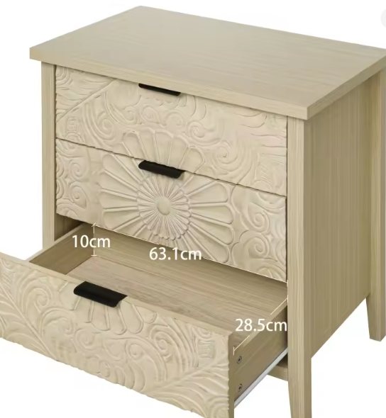 Houten Mobiele Archiefkast met 3 Lades – Modern Drielaags Opbergmeubel met Reliëfontwerp