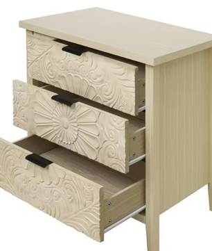 Houten Mobiele Archiefkast met 3 Lades – Modern Drielaags Opbergmeubel met Reliëfontwerp