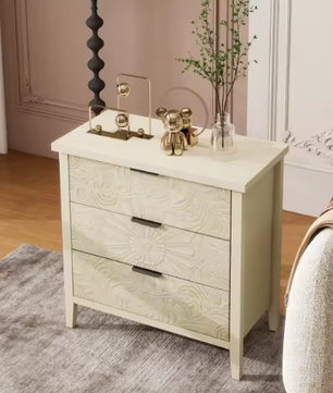 Houten Mobiele Archiefkast met 3 Lades – Modern Drielaags Opbergmeubel met Reliëfontwerp