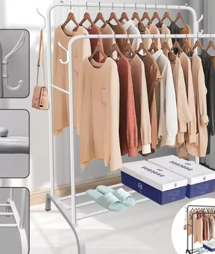 Dubbel Rails Staand Kledingrek – Met Planken voor Schoenen en Accessoires