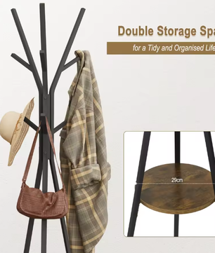 Vrijstaande Hoed & Kleding Display Stand – Boomvormige Kapstok met 9 Haken en Plank