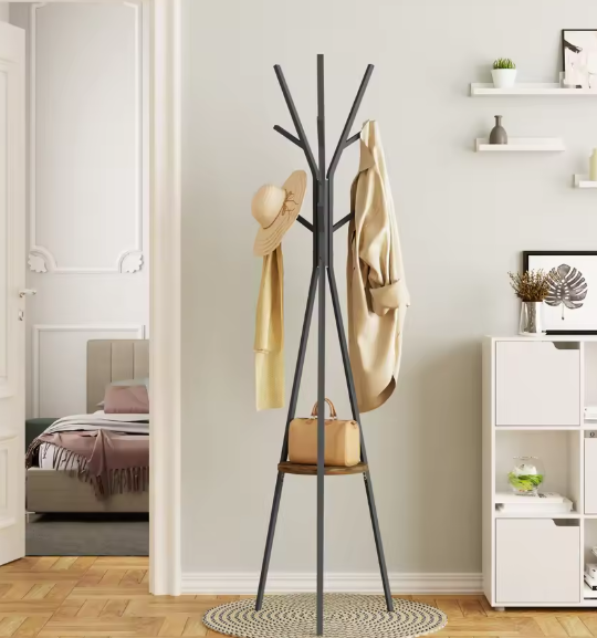 Vrijstaande Hoed & Kleding Display Stand – Boomvormige Kapstok met 9 Haken en Plank