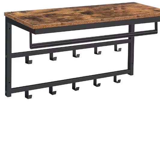 Wandkapstok met Plank – 10 Haken & Staven voor Hal en Woonkamer