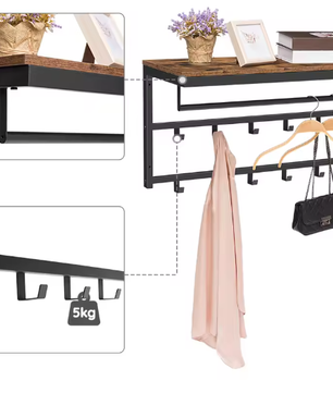 Wandkapstok met Plank – 10 Haken & Staven voor Hal en Woonkamer