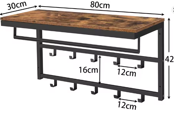 Wandkapstok met Plank – 10 Haken & Staven voor Hal en Woonkamer
