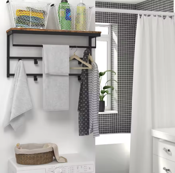 Wandkapstok met Plank – 10 Haken & Staven voor Hal en Woonkamer