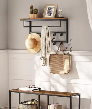 Wandkapstok met Plank – 10 Haken & Staven voor Hal en Woonkamer