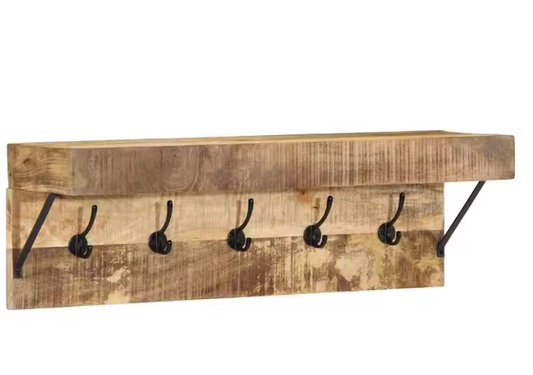 Massief Mangohouten Kledingkast met Metalen Frame en Opbergplank – Stijlvol Kledingrek voor Thuis