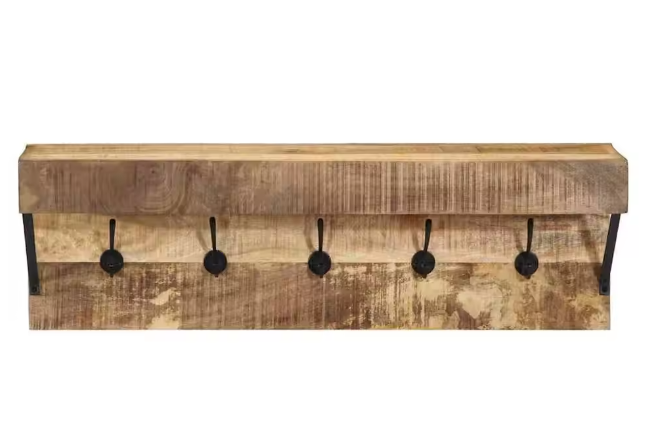 Massief Mangohouten Kledingkast met Metalen Frame en Opbergplank – Stijlvol Kledingrek voor Thuis